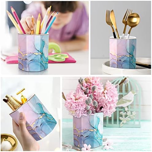 Ceramic Marble Pen Holder, Cute Stationery Holder for Office, Makeup Brush Holder for Girl Women, Colorful Green - Image 5