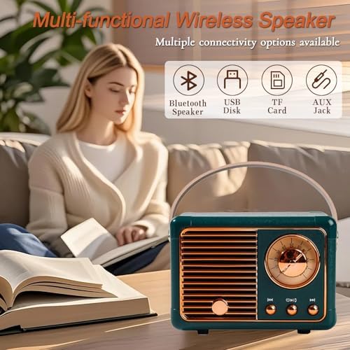 Retro Bluetooth Speaker, Vintage Mini Portable Wireless Speaker with Cute Retro Classic Design, Small Desk Office Bedroom Decor, Compact Loud Party Speaker for Kitchen Home Travel Indoor Outdoor - Image 5