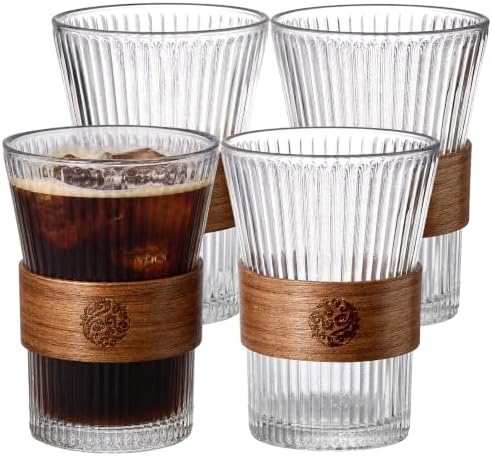 4 Pcs Espresso Coffee Tea Cups with Heat Insulation Wooden Ring 9 Oz by Unknown