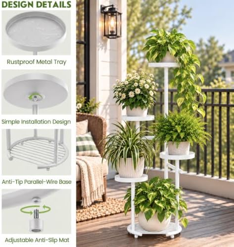 TOSKING Tall 5-Tier Round Metal Corner Plant Stand Indoor, Anti-Tip, White - Image 6