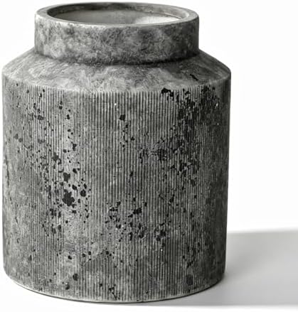 Rustic Terracotta Flower Vase, 7.5 Inch Aged Black Ceramic Pot for Dried Arrangements, Farmhouse Boho Centerpiece for Living Room, Entryway, Airbnb & Shelf Decor by Zipper