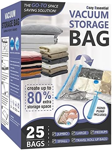 Vacuum Storage Bags with Hand Pump, Vacuum Seal Space Saver Bags,25 Combo by CozyEssential