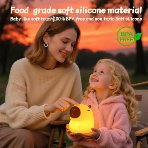 Rytinazzz Silicone Night Light for Kids, 50H Long Battery Capybara Lamp, Gift for Kids, Rechargeable Tap Control, Soft Dimmable Nursery Light - Image 4
