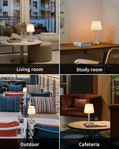 KDG Nickel Cordless Table Lamps Set of 2, Beige Fabric Shade Desk Lamp - Image 6