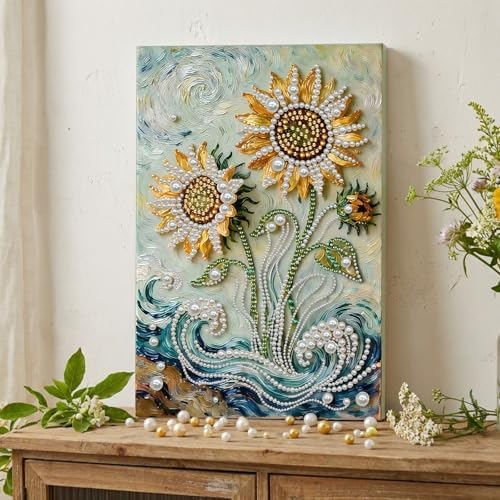 DIY Pearl Painting with Frame, Creative Design, Handmade Stress-Relieving Home Wall Decoration, Includes Frame and Tools-Sunflower - Image 2