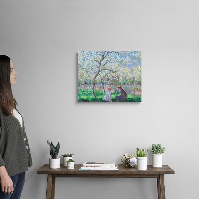 CANVAS ON DEMAND Springtime, 1886 Canvas Wall Art Print by Claude Monet, Classic, Impressionism, Home Decor, Reading, Spring Artwork,20" x16in