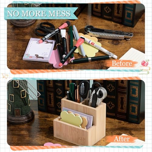 Maitys Bamboo Wood Pen Holder for Desk Wooden Pencil Organizer - Image 3