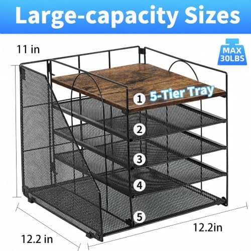 OPNICE Desk Organizer, 5-Tier Paper Organizer Letter Tray, Brown Wood - Image 4