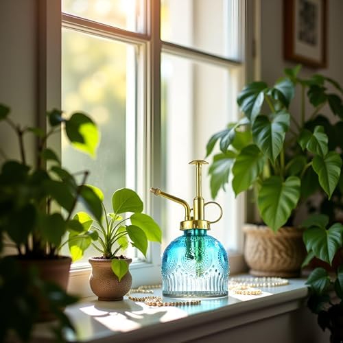 Glass Plant Mister Spray Bottle, 230ML Vintage Plant Spritzer, Succulent Watering Bottle Glass with Top Pump, Small Plants Sprayer Watering Can for Indoor Outdoor House(Blue and White) - Image 3