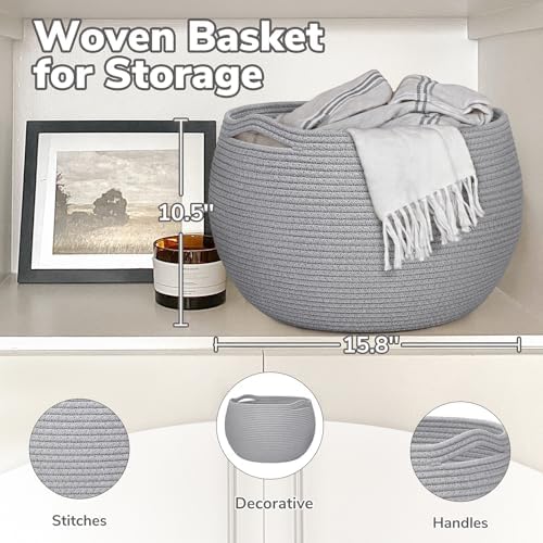 Goodpick Large Toy Storage Basket for Kids, Round, 15.7" x 10.5", Grey - Image 4