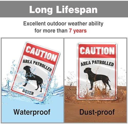 Caution Sign Area Patrolled Boxer Beware Of Dog Sign Aluminum Metal Tin Signs Door Sign Warning Sign For Fence Gate Yard Home Wall Decor 8x12 Inch - Image 3
