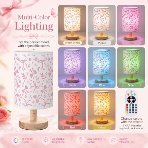 VIHOSE Pink Bow Table Lamp, 16 Color LED Desk Light School - Image 4