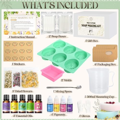 Jcoos Soap Making Kit, Soap Making Kit for Adults, Teen- Shea Butter Glycerin Melt and Pour Base, Molds, Dye, Fragrances, Dried Flowers, DIY Craft for Teen Beginners Girls, Gift Boxes for Women - Image 2