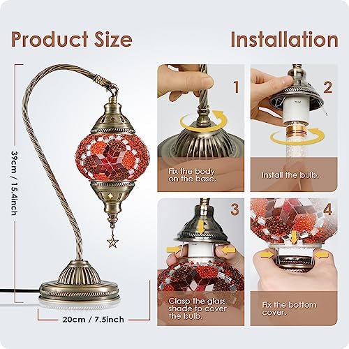 Yarra-Decor Turkish Moroccan Mosaic Lamp, Stained Glass, Bronze, Red2 - Image 7