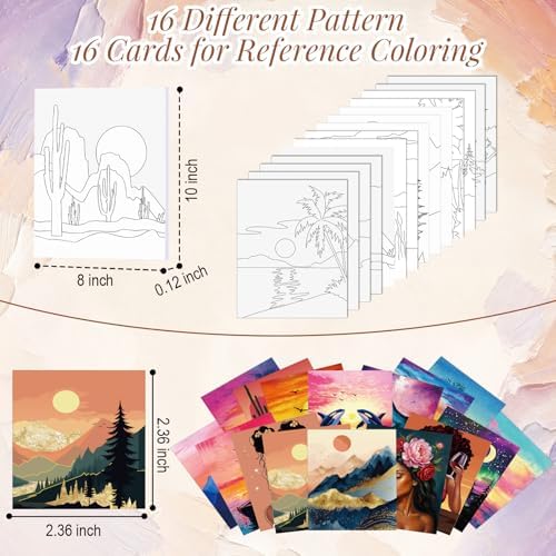 Cholemy 99 Pcs 16 Set Sip and Paint Kit for Adults 8"x 10" Pre Drawn Canvas Painting with Wooden Easel Pre Printed Canvas Painting Favor for DIY Birthday Gifts Adult's Date Party(Vivid Sunset) - Image 4