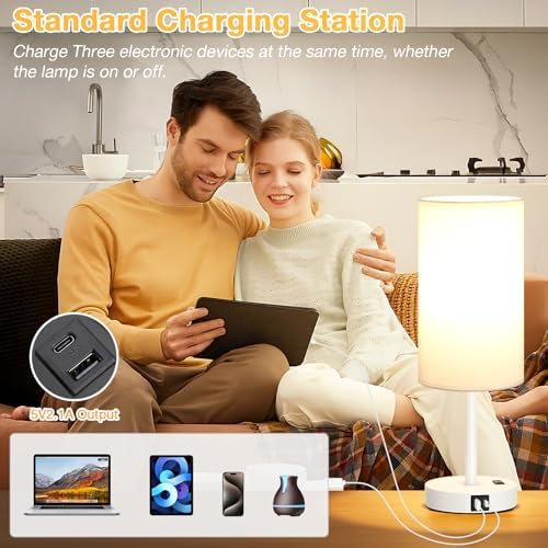 Dicoool 17.4" Bedside Lamp for Bedroom - Dimmable Touch, USB A+C, AC Outlet - Image 4