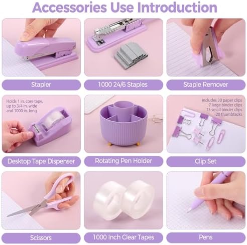 SKYDUE Purple Office Supplies Set with Pencil Holder for Desk,11 PCS - Image 3
