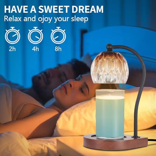 Electric Candle Warmer Lamp with Timer＆Dimmable for Jar Scented Candles, Wax Melting Tabletop Light Suitable as a Home Decor Thanksgiving Christmas Day Gift for Women Mom, with 2 Bulbs(Glass Brown) - Image 2