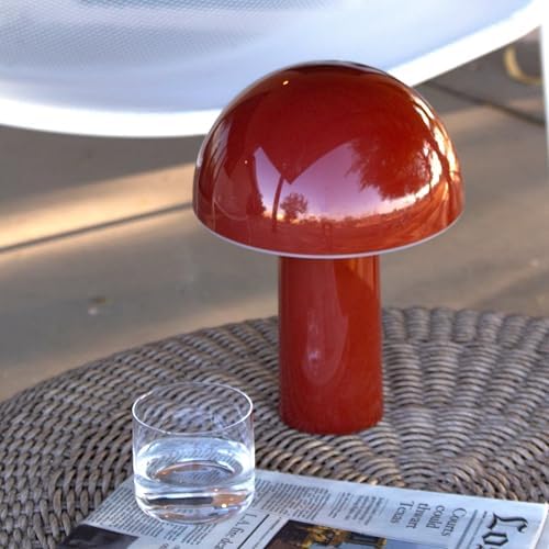 Brightech Celia Table Lamp – 10" Touch-Controlled Mushroom Accent Lamp, Cordless & Dimmable LED, Portable & Rechargeable Bedside Night Light, Sustainable Recycled Modern Patio Lamp for Home Décor, Red - Image 4