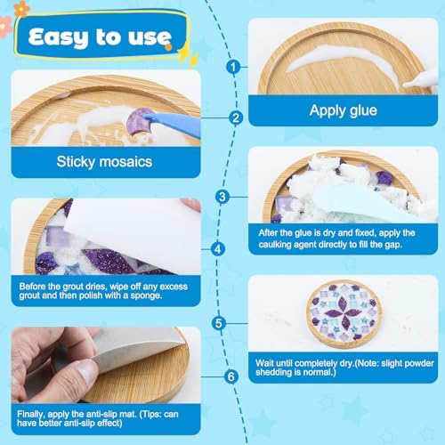 5 Sets DIY Mosaic Tiles for Crafts, Mixed Color Mosaic Coaster Kit Material Package for Adults Women, Wooden Coaster for Drinks Tray Handmade Home Decoration and Gift Idea Summer Party - Image 4