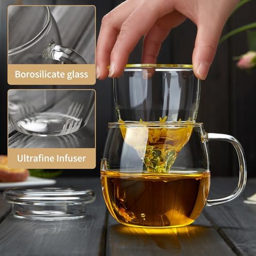 DOPUDO Glass Tea Cup with Infuser and Lid, 17oz/500ml Large Borosilicate Teacup for Loose Leaf Tea, Blooming Tea - Image 4