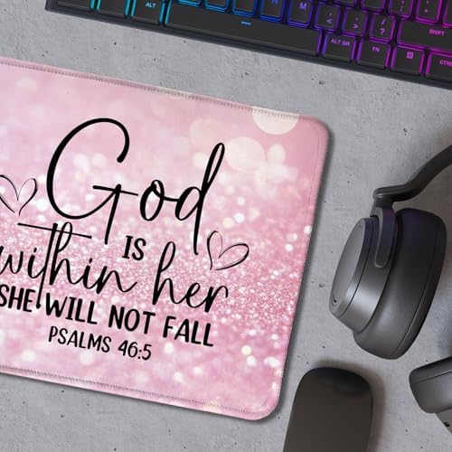 Pink Christian Mouse Pad, God is Within Her She Will Not Fall Bible Verse Mouse Pad for Wireless Mouse Computers Laptop Pink Desk Accessories, Christian Gifts for Women, 9.5x7.9 Inch - Image 5