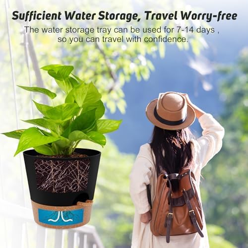 YNNICO 10-Inch Plant Pots, Self-Watering Planters with Drainage Holes & Saucers for Indoor and Outdoor Plants (2-Pack, Black) - Image 6