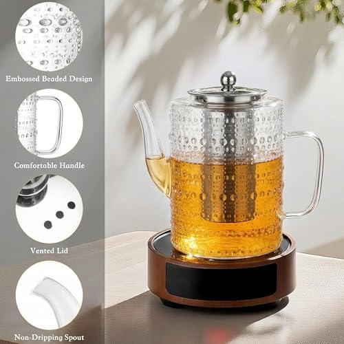 1500ml/50OZ Glass Teapot with Removable Infuser, Stovetop Safe, Large Tea Kettle, Borosilicate Glass Blooming and Loose Leaf Tea Maker Set - Image 2