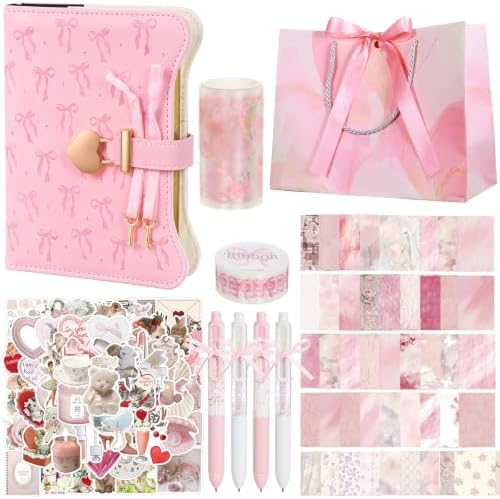 Janlaugh DIY Journal Diary with Lock Pack Scrapbook Kit, Pink, Bow by Janlaugh