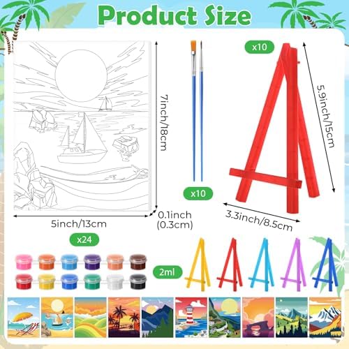 Blosssound 10 Set Pre Printed Canvas Pre Drawn Canvas Painting with Easel Kits 5" x 7" Outline Painting Panels for Beginners, DIY Craft Project, Home Decors(Summer) - Image 2