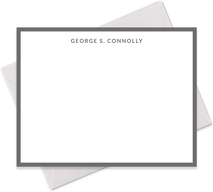 Personalized Note Cards Stationery for Men with Name and Border - Custom Stationary Set with Envelopes - Flat A2 Custom Notecards, Choose Your Colors and Set Size (Solid Color Border)
