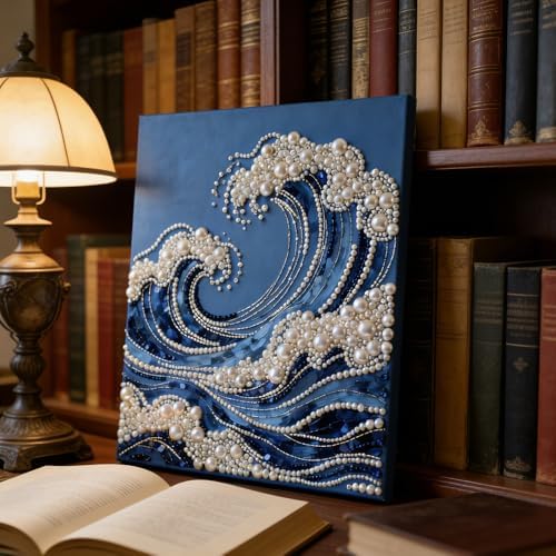 Mrchfr Wave Pearl Painting Kit for Adults & Beginners, DIY Ocean Theme DIY All-Pearl Dot Painting, Stress Relief Art Craft Supplies for Gift Home Wall Decor, No Frame (Style A with Frame) - Image 3