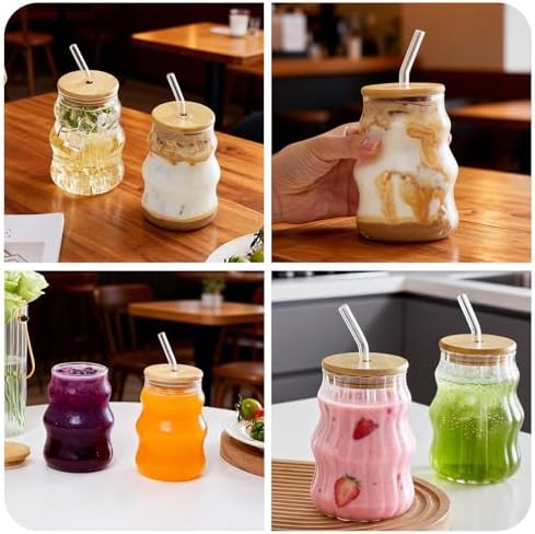 2 Pcs Ribbed Iced Coffee Glasses Cups with Straws 18 Oz - Image 6