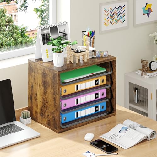 Simple Trending 4-Tier Desk File Organizer, Paper Organizer, Rustic Brown - Image 2