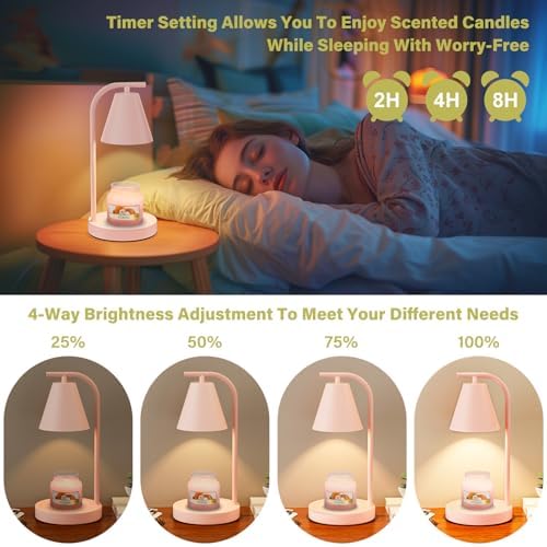Pink Candle Warmer Lamp - with Timer & Dimmer, Cozy for Women Mom, Modern Home Decor House Warming Gifts Wax Melt Warmer for Scented Jar Candles - Image 3