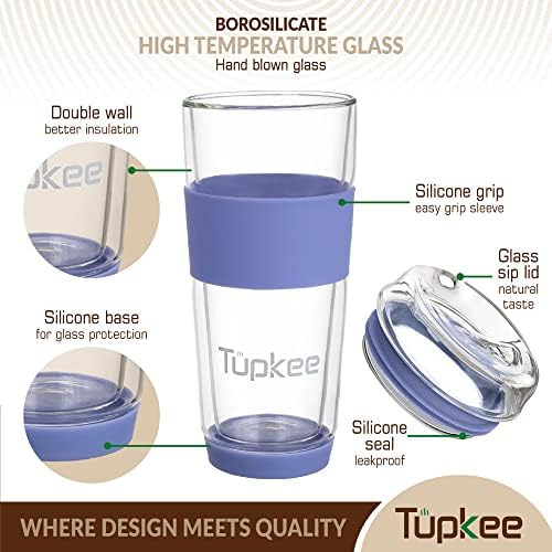 Double Wall Glass Tumbler, 14-Ounce Glass Travel Coffee Mug with Lid - Image 2