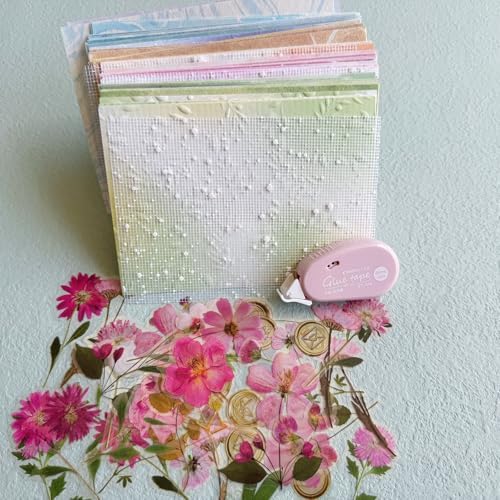 MOLNESO 132pcs Pastel Aesthetic Journal Paper Kit, Embossed Background Papers with Clear Dried Flower Stickers, Mixed Textured Scrapbook Papers for Collage, Junk Journals, Card Making, DIY Crafts - Image 5