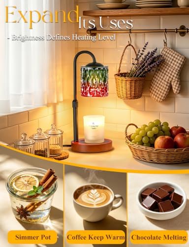 Briever Dimmable Candle Warmer Lamp with Timer, Height Adjustable Electric Candle Wax Warmer, Birthday Gifts for Women Mom, House Warming Gifts New Home Decor, Solid Wood Base, Strawberry Shade - Image 6