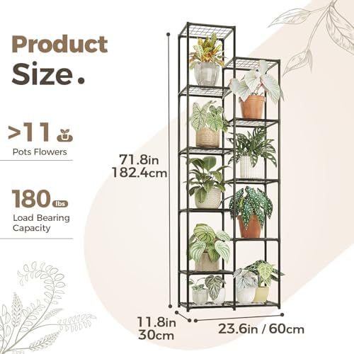 Bamworld Plant Stand Indoor Outdoor 11 Tier Tall Large Metal Plant Shelf - Image 2