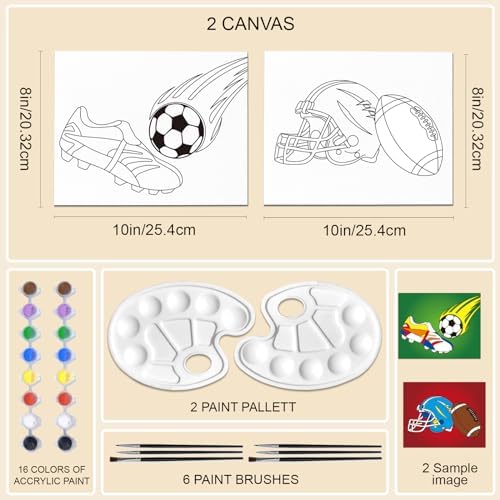 WEBEEDY 2 Pack Canvas Painting Kit, Pre Drawn Canvas to Paint 8x10 inch for Adults Paints Party, Paint and Sip Kit Rugby American Football Sports Birthday Party Supplies - Image 2