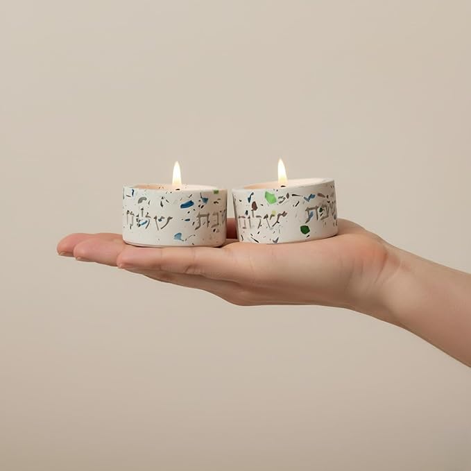 Suri Shabbat Candle Holder – Compact Shabbat Candlesticks for Jewish Home & Holiday Lighting, Stylish Metal Design, Decorative Candle Holders by Suri (Turquoise)