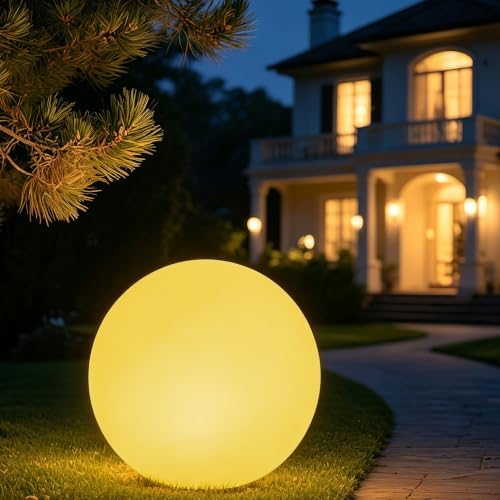 Large Outdoor LED Globe Orb Light, 20-in LED Glowing Orb Ball Night Light by KEROVI