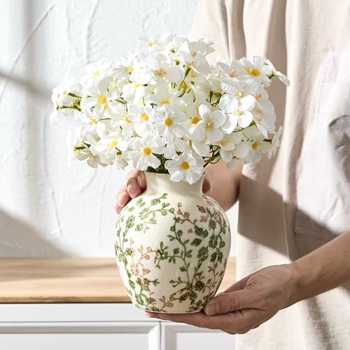 SIDUCAL Ceramic Green and Beige Antique Vase, 5.83 Inch Retro Ice Cracked Chinoiserie Floral Vase, Rustic Farmhouse Vases for Home Decor, Bookshelf, Office, Garden, Chinoiserie Decor, Tuscan Decor - Image 4