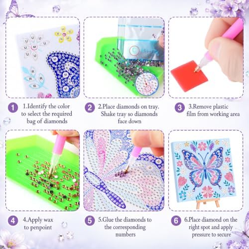 Frienda 4 Pcs Butterfly Diamond Art Kits for Adults with Framed, 8 x 8 in - Image 6