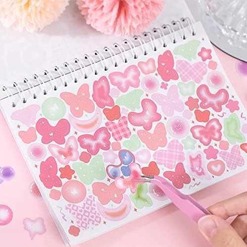 Doraking Colorful Sticker Book, 50 Sheets Shiny Love Bubble Heart Butterfly Ribbon Cute Stickers for Junk Journal Arts Craft Greeting Cards Scrapbook Supplies Home Decoration, DIY Deco Stickers (A) - Image 3