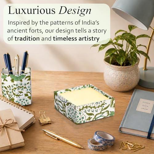 CPC Agate Green Block Print Desk Organizer Memo Note Pad Holder - Image 5