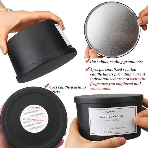 MILIVIXAY 6 Pack 24 oz Candle Jars with Metal Lids and Candle Making Kits - 3 Wick Candle Jars, Bulk Matte Black Thick Glass Containers for Large Candles - Spice, Powder Container. - Image 4