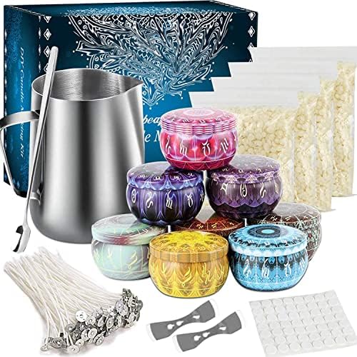 Candle Making Kit, DIY Candle Making Kits for Adults Beginners Include 50 Candle Wicks, 56 Wicks Sticker, 8 Candle Tins,1 Candle Make Pouring Pot, 4 Pack Candle Wax for Making Candles, Colorful by Unknown