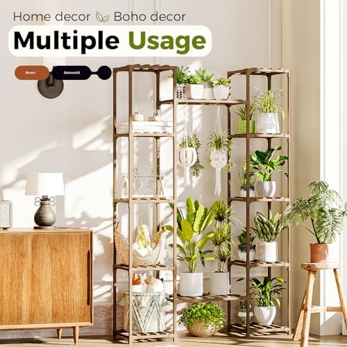 Bamworld Plant Stand Indoor Outdoor 12 Tier Tall Large Wood Plant Shelf - Image 4