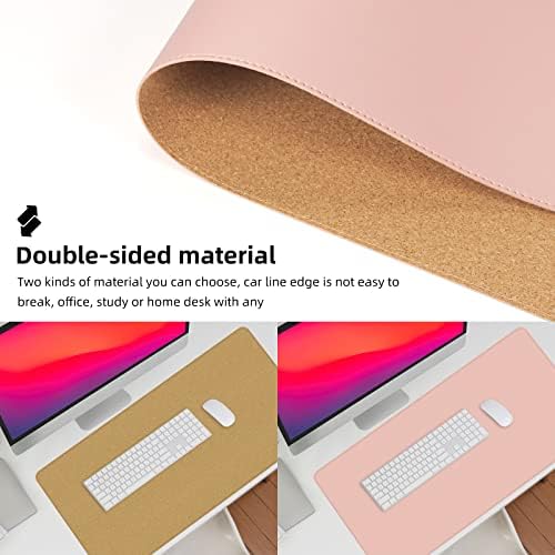AFIING Cork Desk Mat 47" x 23.6", Dual-Sided Natural Cork & PU Leather Desk Pad, Non-Slip Waterproof Large Mouse Pad for Office, Home & Gaming (Pink) - Image 3